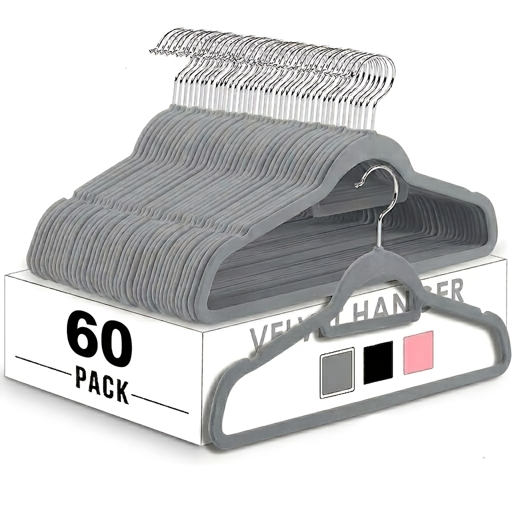 Home Essentials Bathroom Storage - 60 cintres multifonctionnels en velours gris,